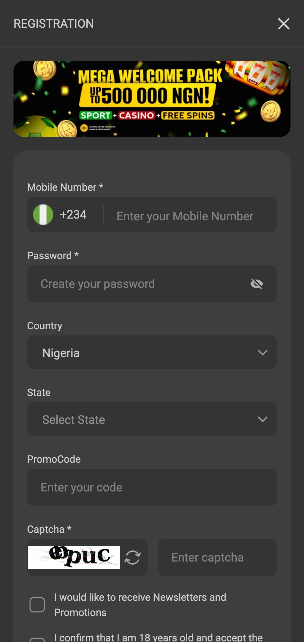 Melbet registration page