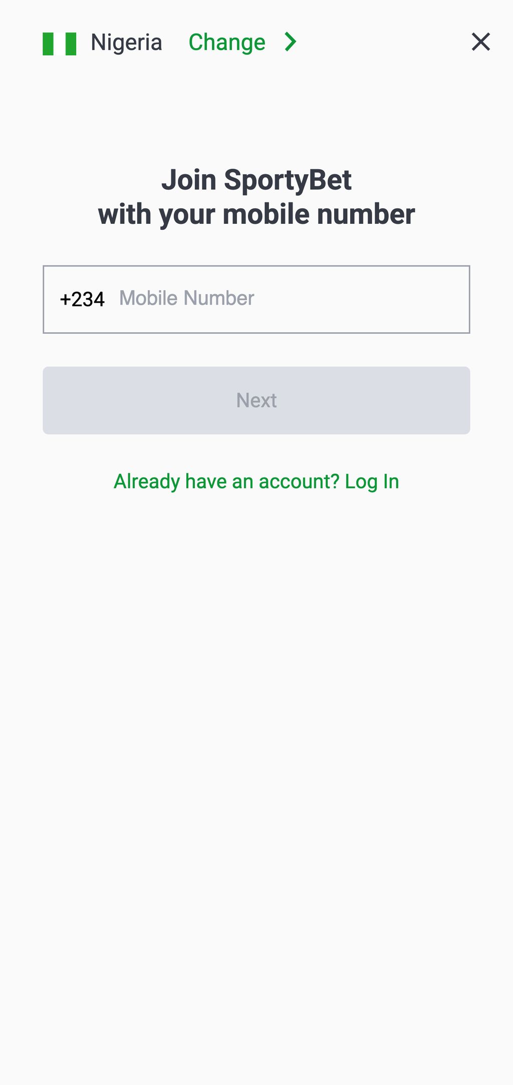SportyBet registration page