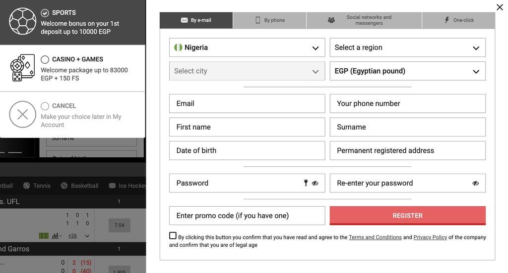 PariPulse registration form with bonus selection and personal details